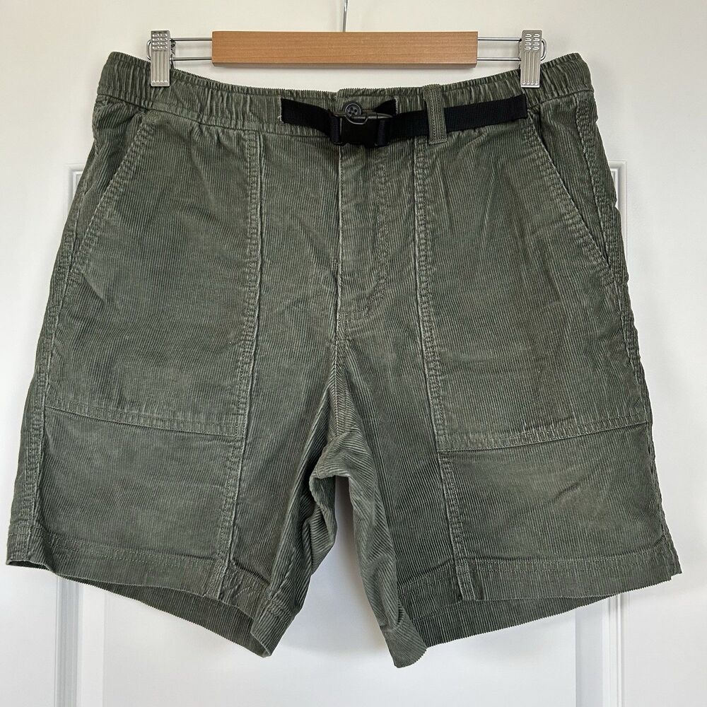 Eddie Bauer Corduroy Shorts Mens Mr Faultline Green Sz M Belted Pull On Gorpcore